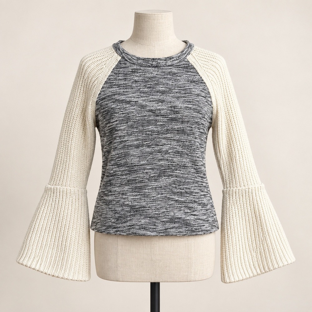 Dolan Left Coast Collection Bell Sleeve Sweater Grey Cream Marled Knit Small